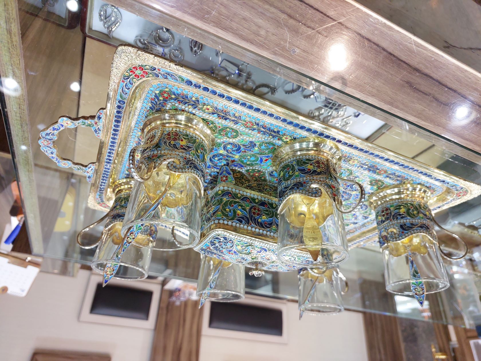 مینا کاری سینی و لیوان نقره 